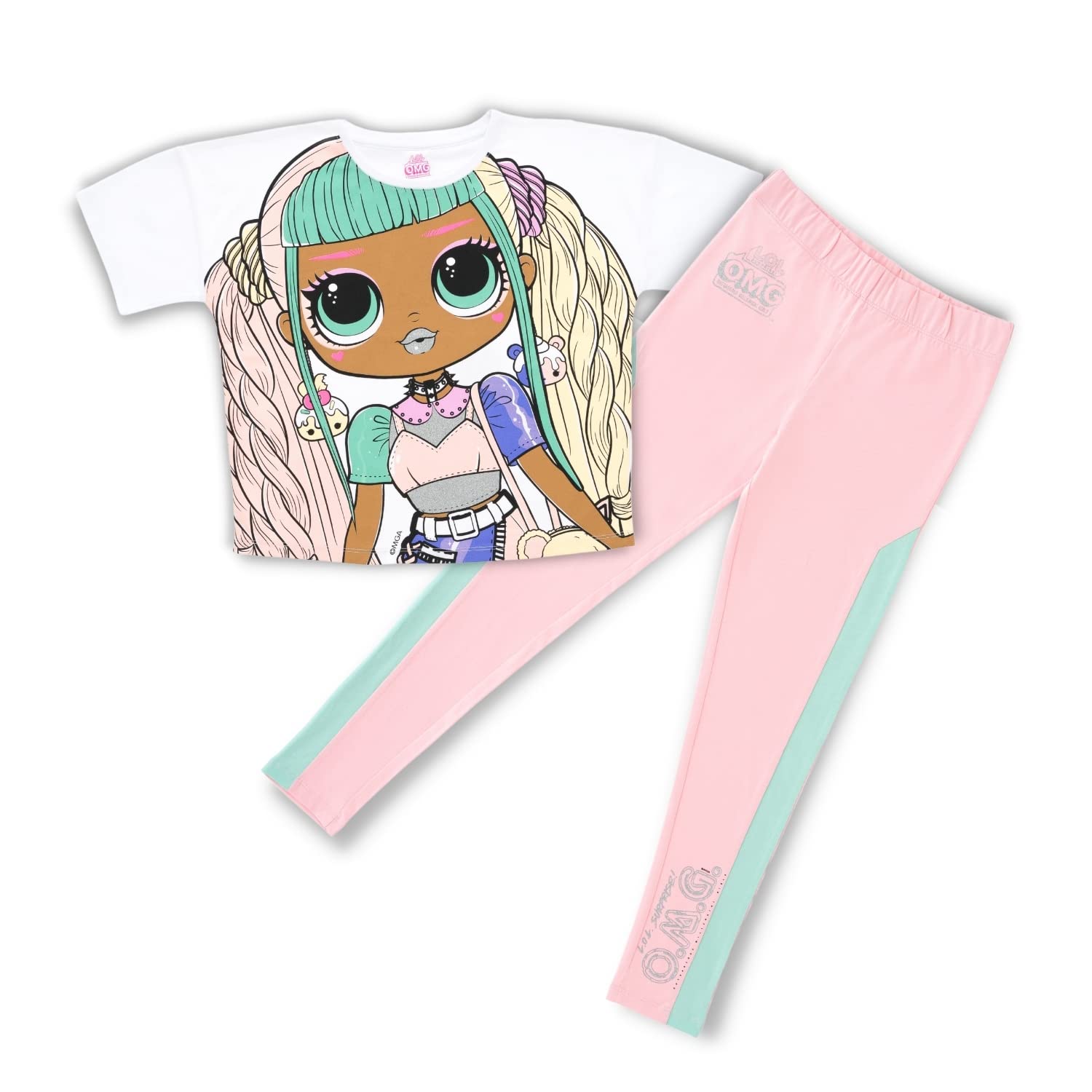 L.O.L. Surprise!Girls T-Shirt and Leggings Set with LOL OMG, LOL Surprise Dolls | Kids Outfits 100% Cotton T Shirts & LOL Leggings | Girls Clothes | White/Pink