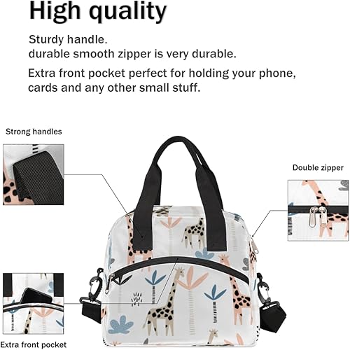 Miniatura 6 de Bolsa de almuerzo aislada con diseño de jirafas y árboles, para mujeres, reutilizable, para adultos, hombres, correa ajustable para el hombro,