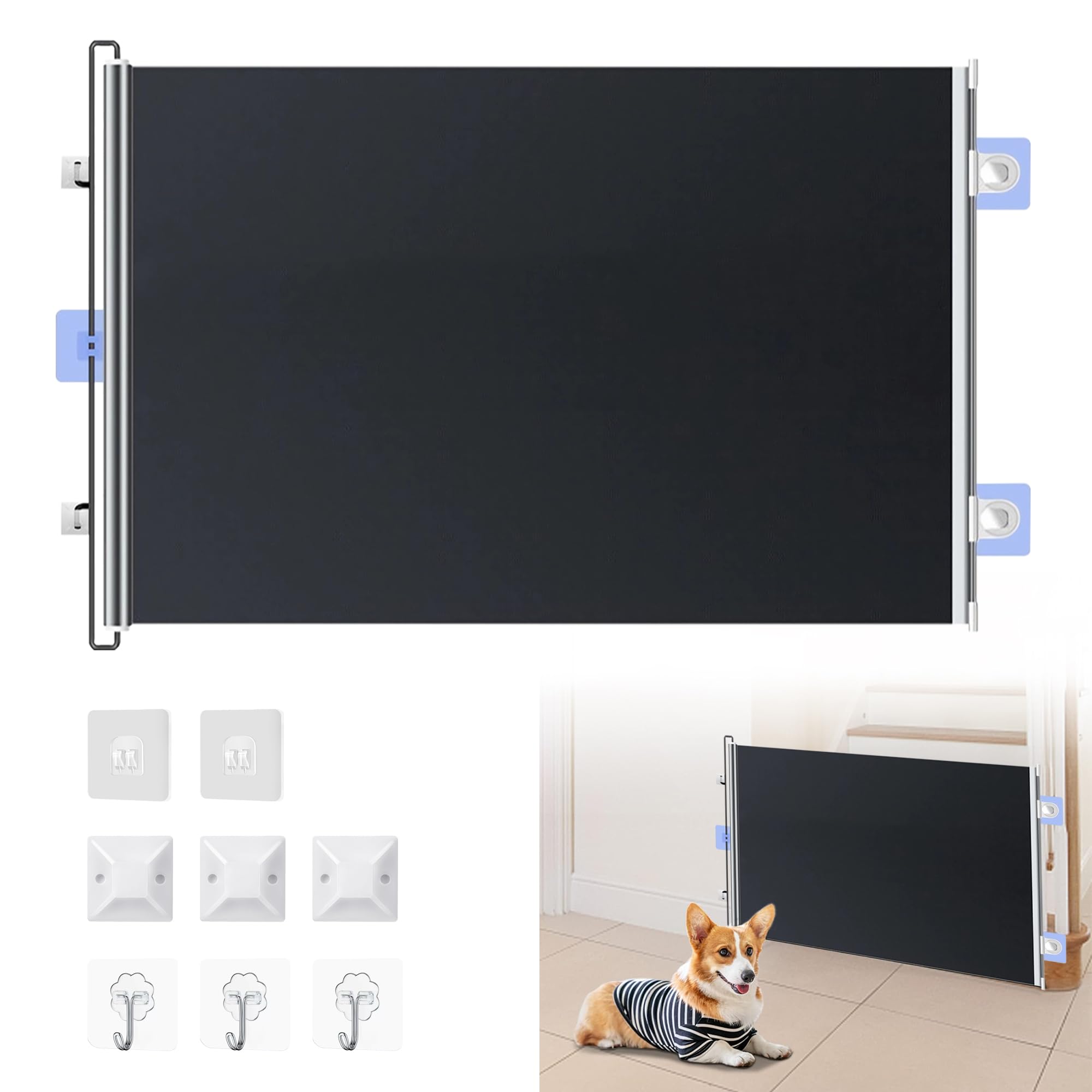 Türgitter Hunde Treppengitter Hund,50 * 125cm Hundegitter Wohnung,Treppenschutzgitter Ausziehbar für Schlafzimmer Balkon Küche,Türschutzgitter Ausziehbar,Kratzfest Titansilberfarbenes Gewebe