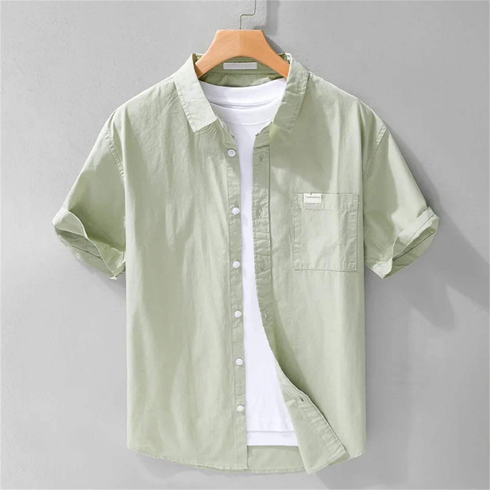 Camisa de color sólido para hombre, manga corta, bolsillo en el pecho, simple, básica, de algodón puro, clásica, para uso diario