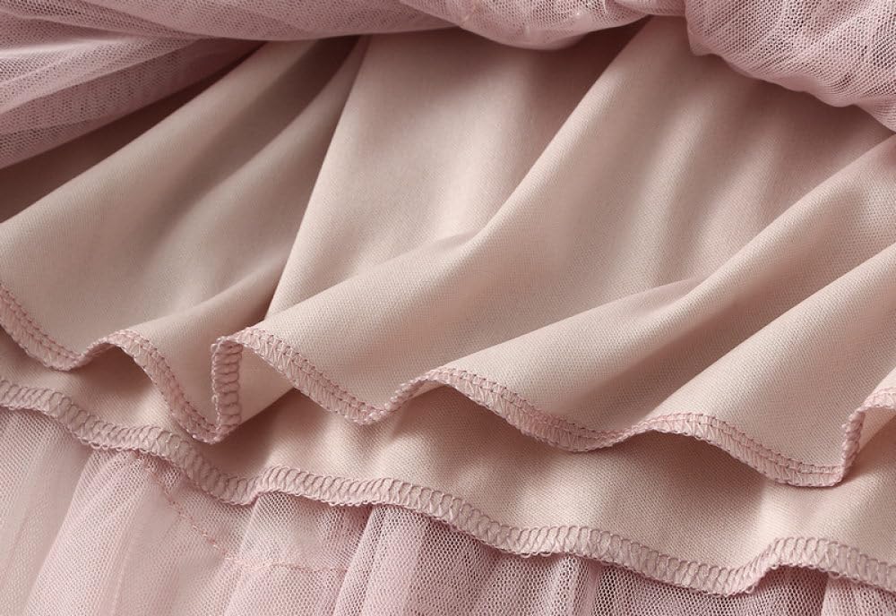 Damen-Tüllrock, Luxuriöser Perlen-Stufen-Midirock, Rosa, Geschichteter, Plissierter Netzrock, Elastischer A-Linien-Rock Mit Hoher Taille, Modischer Party-Langrock Für Damen Und Mädchen