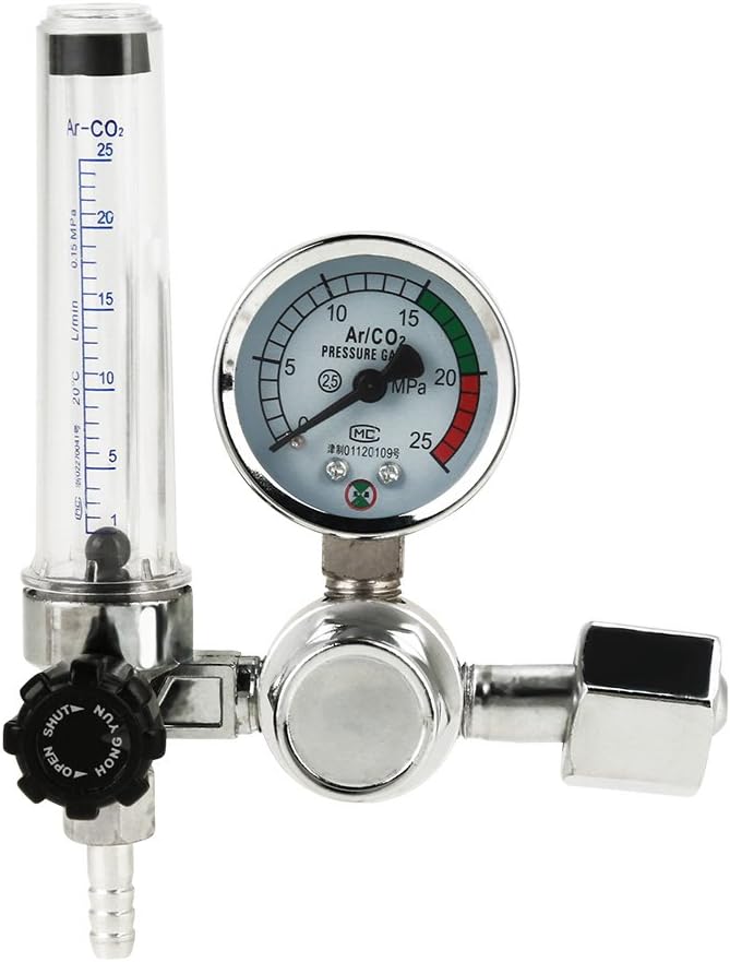 0-25Mpa Mig Flow Meter Pressure Gauge Gas Argon Ar/Co2 Regulator Welding Weld G5/8-14, 25L/min
