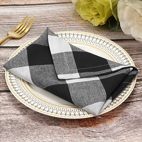 Image of Cotton Cloth Napkins Set of 4 Blend Buffalo Plaid, 20 x 20 Inch Washable Dinner Napkins, Checks Reusable Table Napkins for Restaurant, Party, Wedding, Holiday, Farmhouse, Black and White