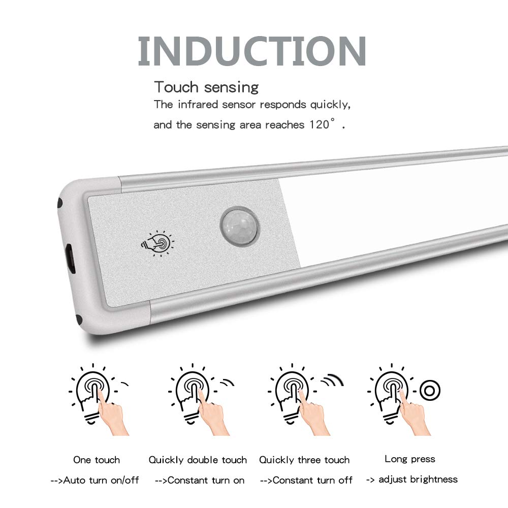 AOTOINK LED Closet Light, 4 Modes Motion Sensor 52 LEDs Under Cabinet/Counter Closet Night Light Portable Wireless Rechargeable Activated Operated Easy-Stick for Stair/Wardrobe/Hallway,2-Pack