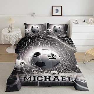 Soccer Queen Comforter Set - Customized Microfiber Kids Sport Comforter Set Soccer Ball Comforter for Boys Girls Men Women Comfortable Soccer Bedding Boys Soccer Bed Cover for Bedroom Soccer Gifts