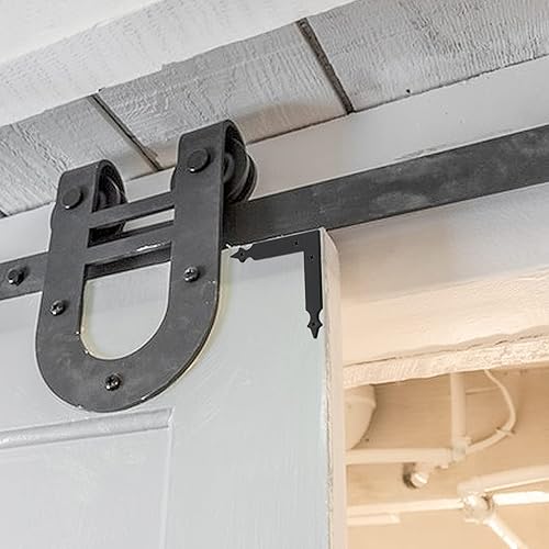 Miniatura 5 de 4 piezas de soporte de esquina decorativo para puerta corredera de granero, decoración de herrajes negros para puertas de garaje, persianas,