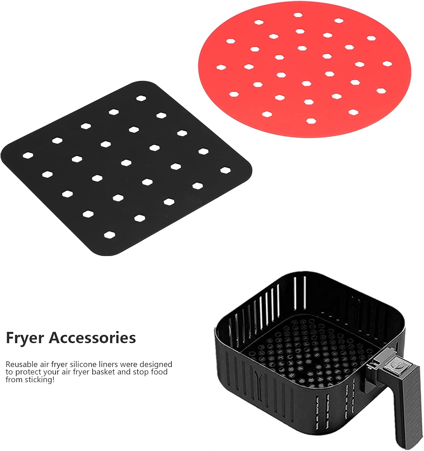 2-Pack Silicone Easy Clean Air Fryer Accessories,Reusable Silicone Air Fryer Liners, Non?Stick Water-Proof, Air Fryer Accessories£¬Replacement for Parchment Paper(Black+red), Reusable Silicone Ai