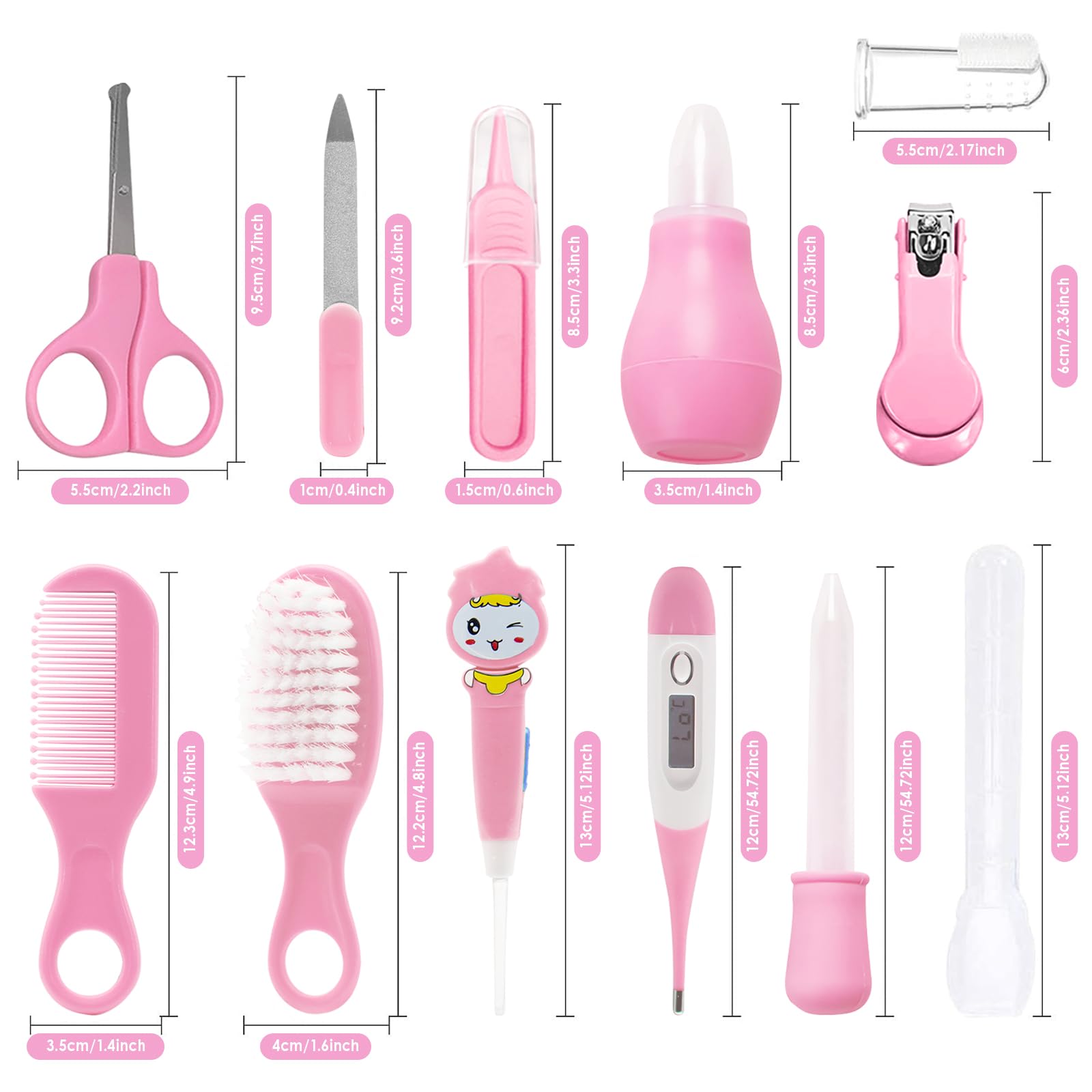 Trousse de Soin Bébé, HyAdierTech 13 Bébé Naissance Set, Kit de Soin Bébé, soins bébé Infirmière nouveau-né Bébé Clou Cheveux Soins de santé Des gamins Thermomètre Toilettage Brosse Trousse (pink)