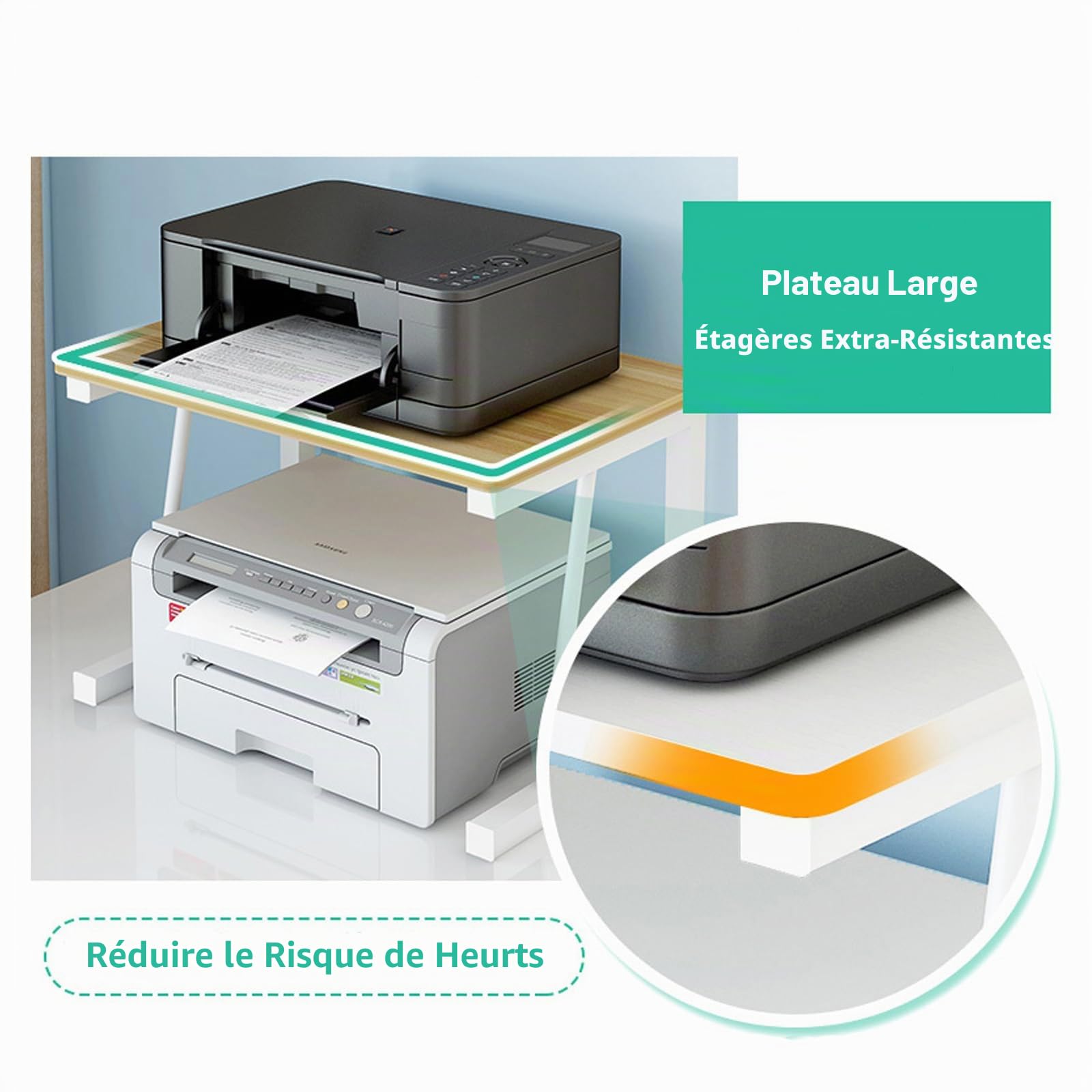 Meuble Imprimante Bureau,Support Imprimante 2 Niveaux en Bois | Étagère de Rangement Multifonctionnelle pour Fax,Scanner,Dossiers,Gain de Place pour Maison et Office