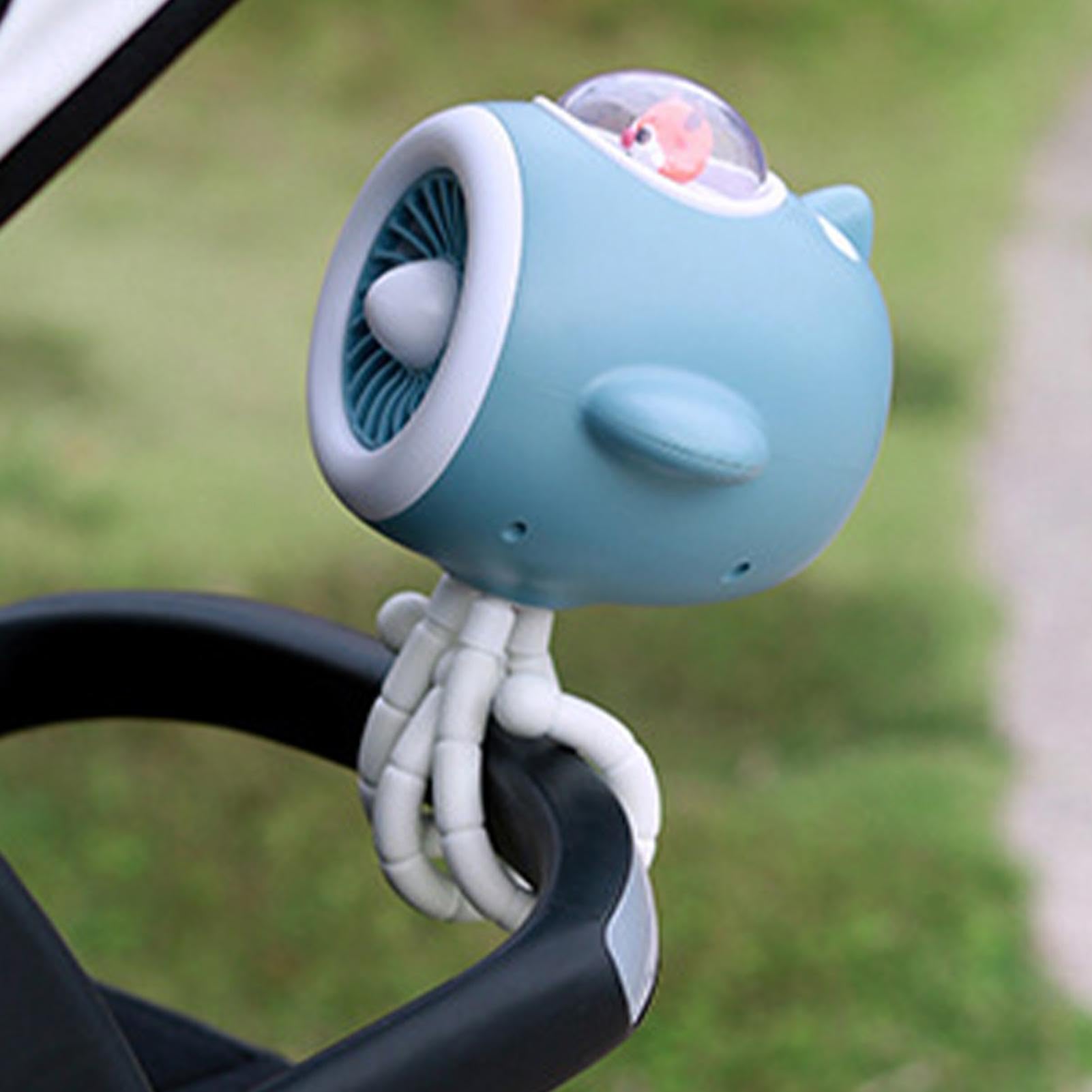Generisch Ventilatore per passeggino con luce LED regolabile a 3 livelli | Ventilatore da tavolo per bambini, ragazzi, viaggi, parco, shopping, campeggio, casa, auto, asilo dei bambini, estate