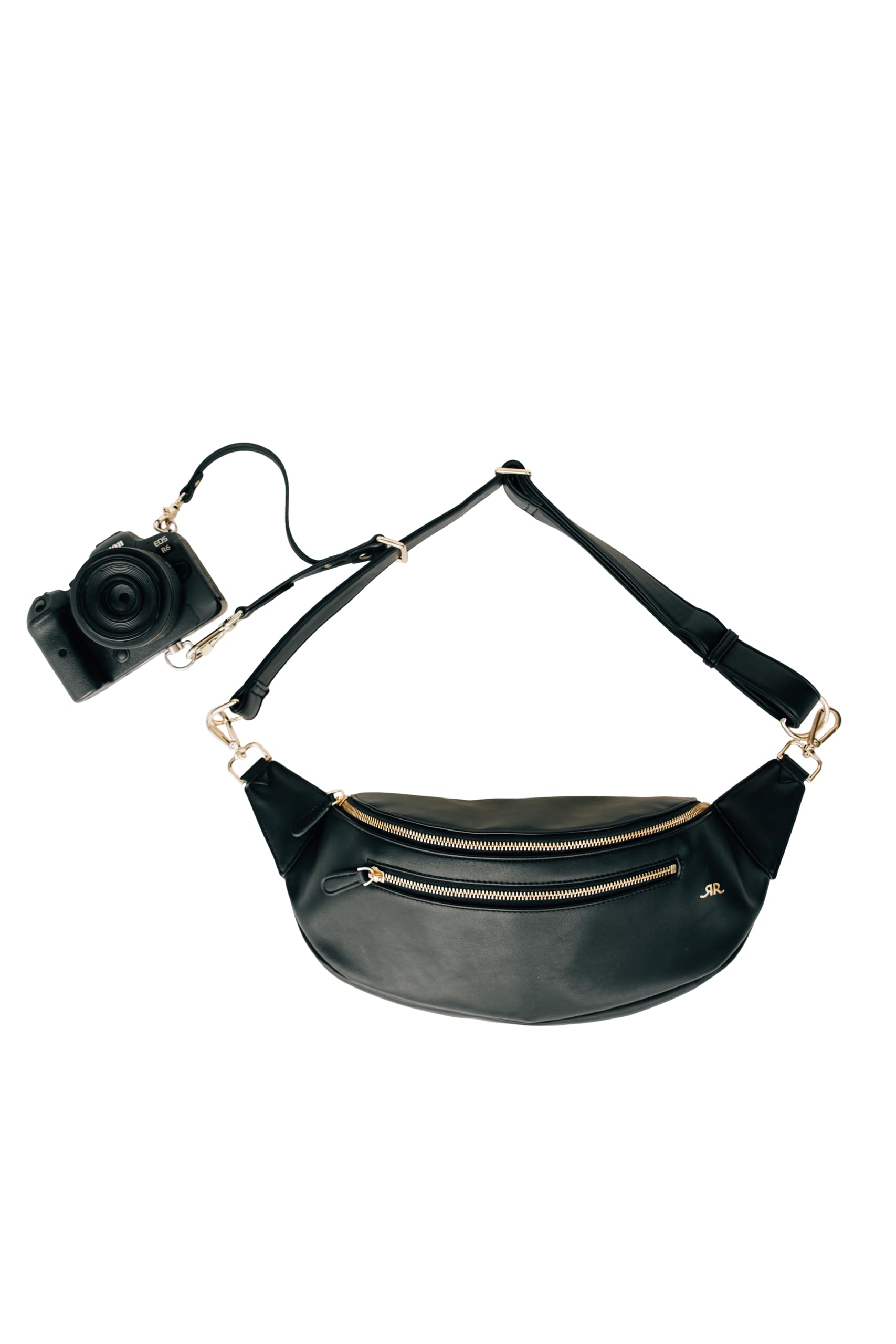 rr ruby+rae The Sidekick Camera Bag – Compact, Vegan Leather, Hands-Free Crossbody with Protective Suede Interior, Black