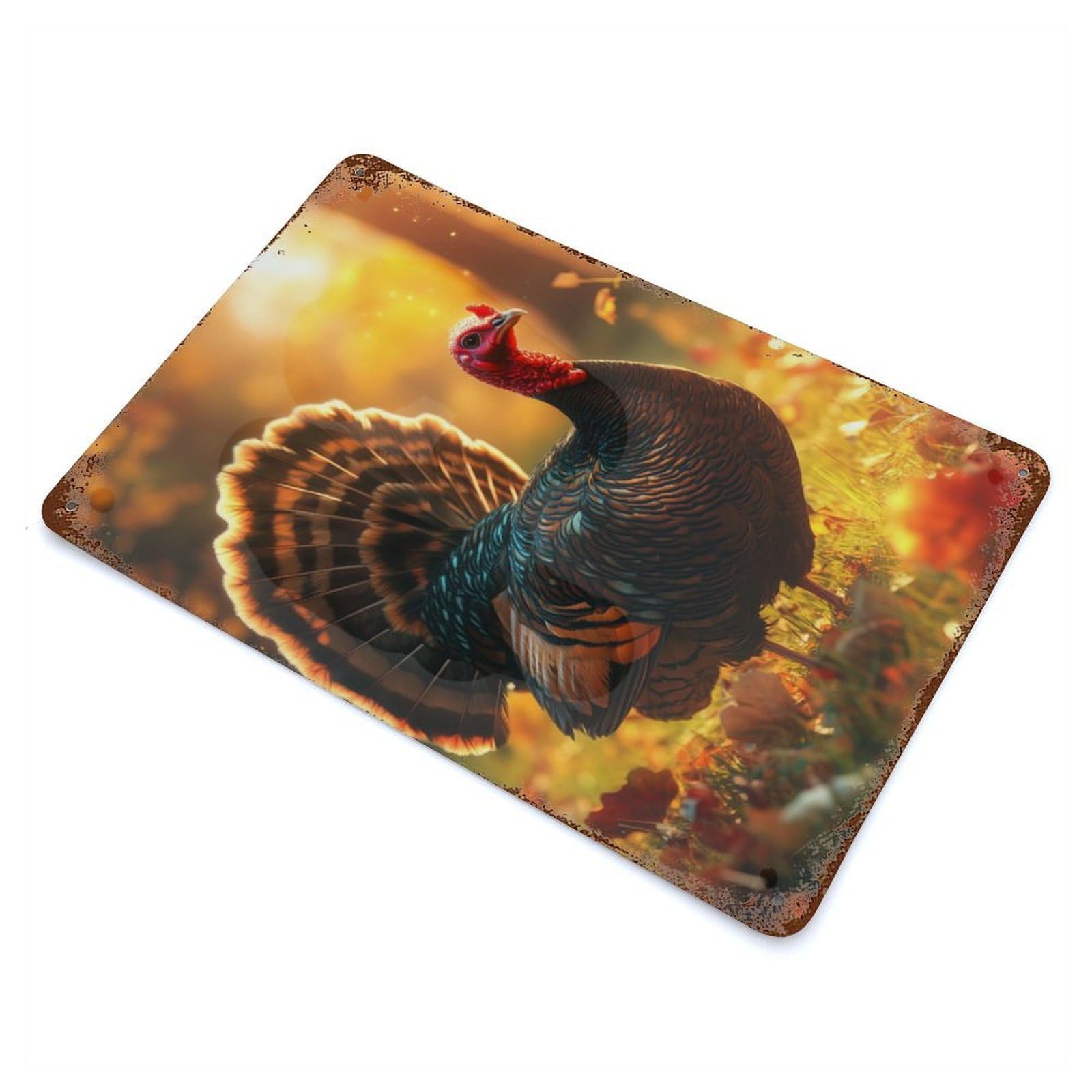 Wild Turkey in Autumn Rusty Metal Tin Sign 11.8"x7.9", Classic Wall Plaque for Pub, Kitchen And Man Cave Decor