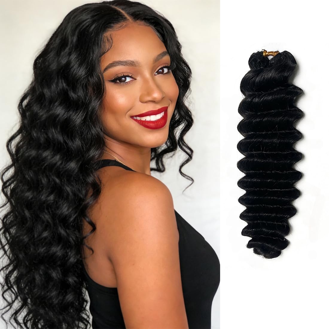 Deep Wave Knotless Pre-Separated Crochet Hair Extensions Feather Hair Extensions Deep Curly Feather Line Hair Extension 100% Human Hair Natural Color
