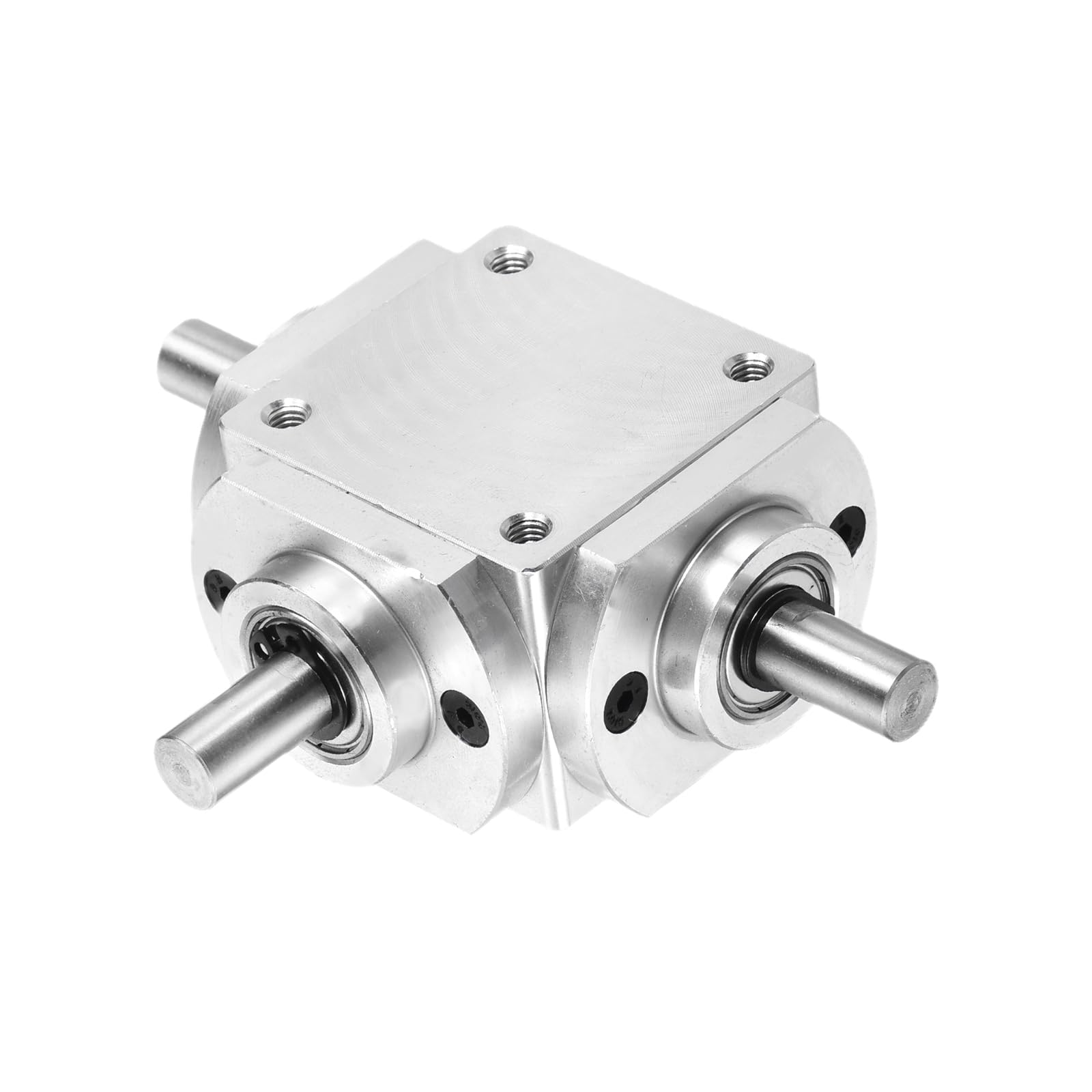sourcing map Getriebe, 90 Grad rechtwinkliges Kegelgetriebe, 1:1 Rückwärtsgang, Doppelausgangswelle, 1 Modul, 20 Zähne, Kegelrad, Aluminiumrahmen, einfaches mechanisches DIY-Modul, 8 mm Schaft, 92 x