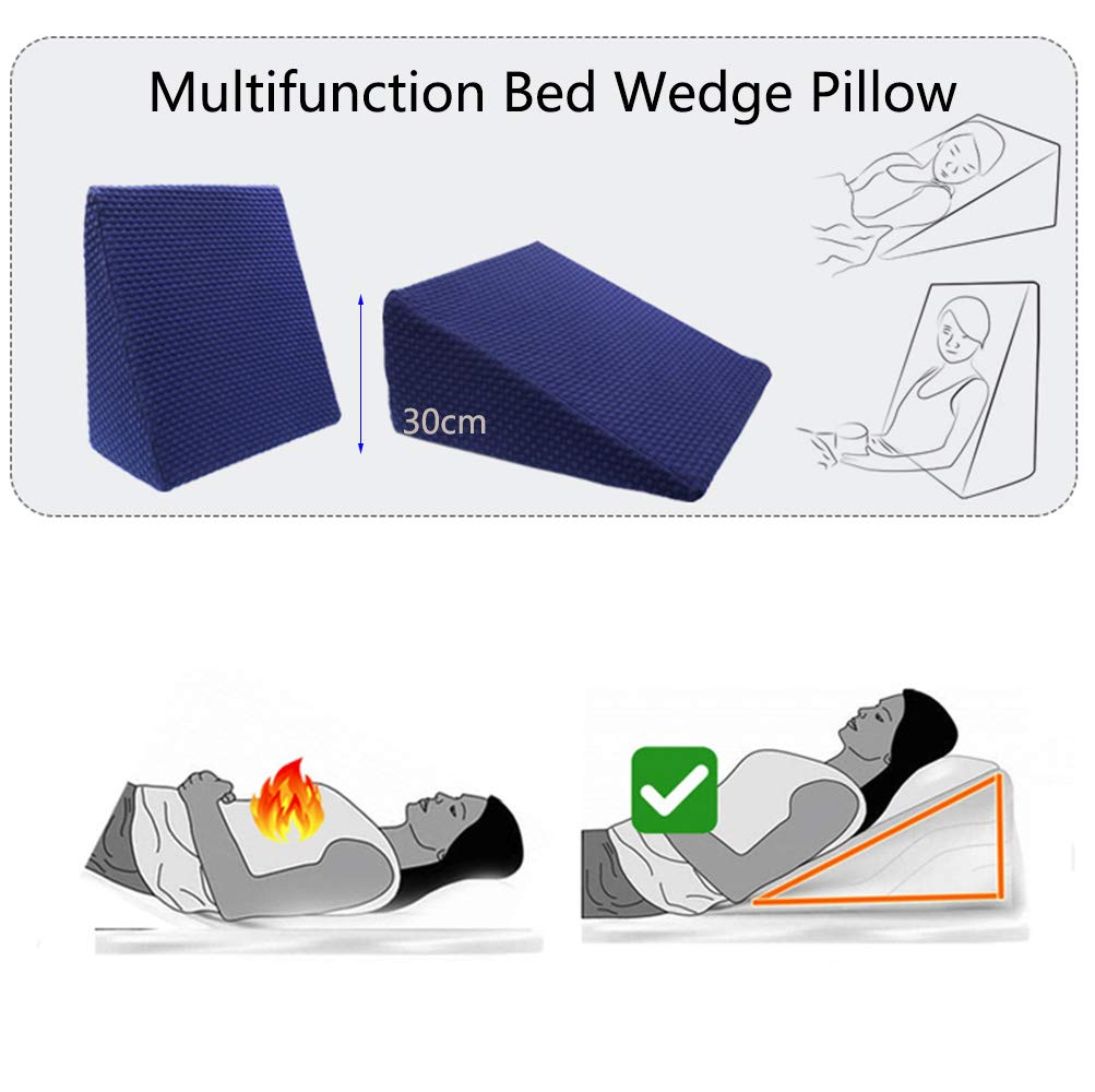 GHzzY Almohada de cuña de Cama para Embarazo, Dolor de Espalda, ronquidos, reflujo ácido y acidez estomacal - Cojín de Soporte para Espalda, piernas y Rodillas con Funda Lavable