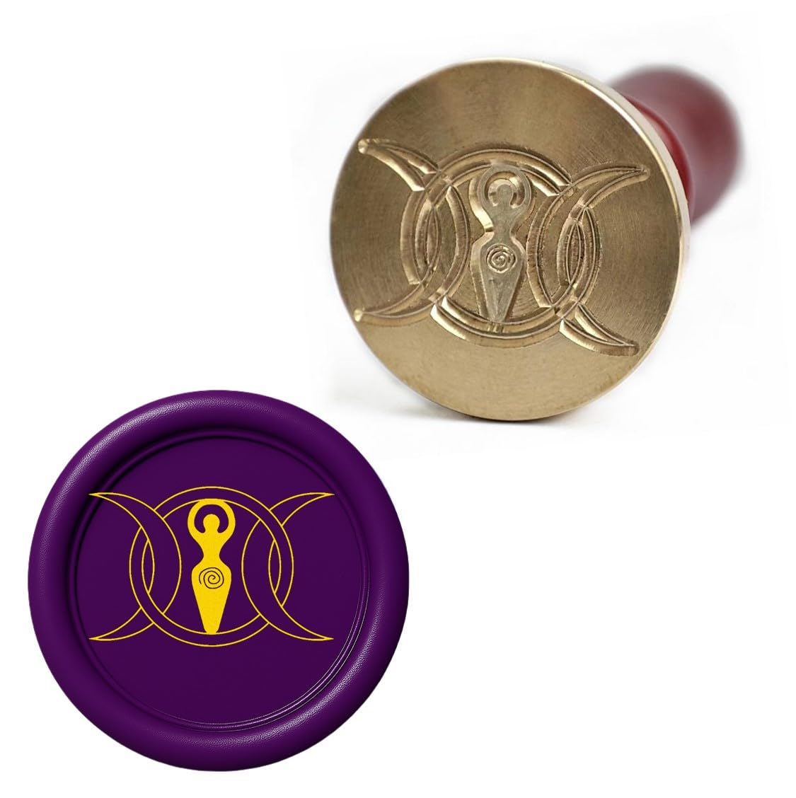 Triple Moon Wax Seal Stamp – Wiccan Pagan Witch Symbol, 25mm Brass Head with Wooden Handle for Spell, Journals, Gifts (Goddess Moon)