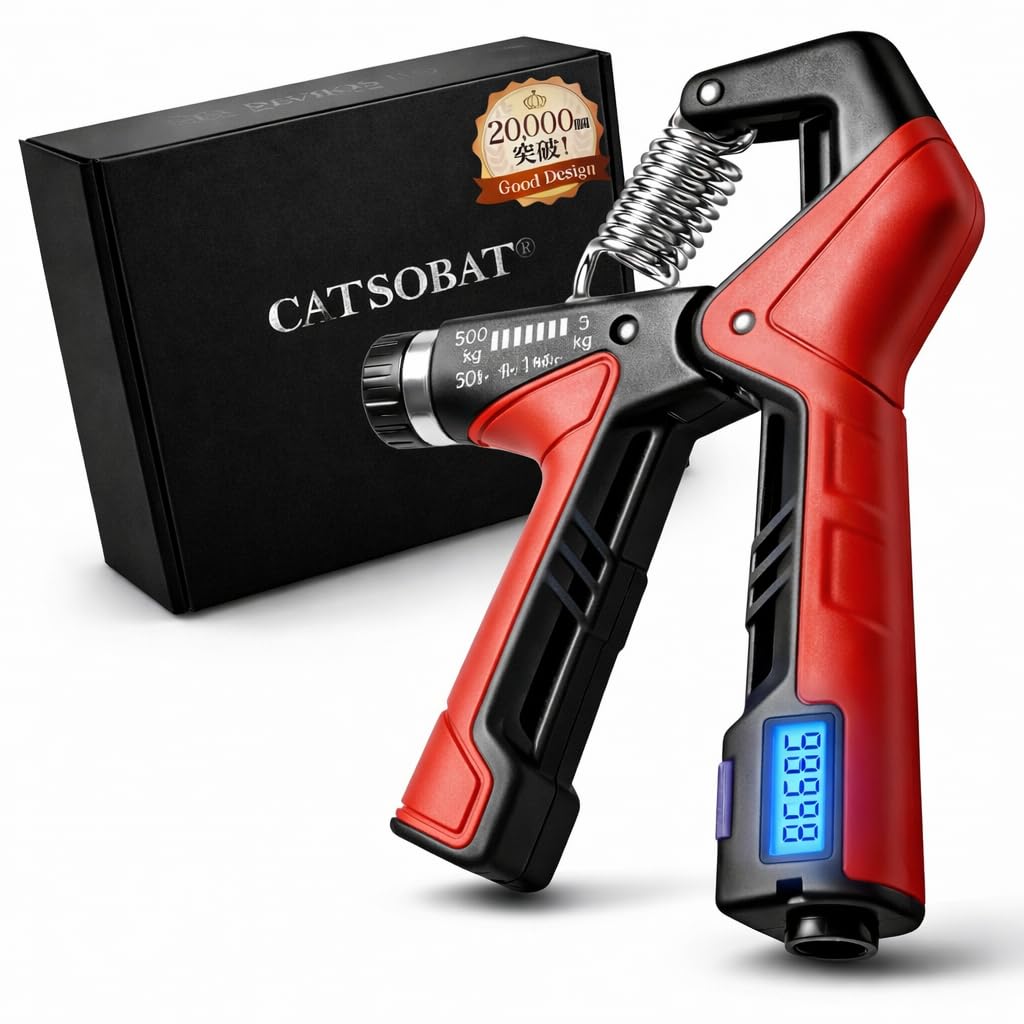 【スマイルSale】【56%OFF+15%OFF+ポイント10%】【実質290円】 Catsobat デジタルカウンター付き 負荷調整5kg～100kg 電池内蔵 ハンドグリップ
