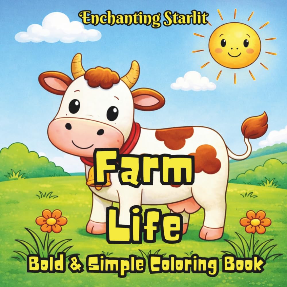 Farm Life – A Farm Animal Coloring Book for Kids Age 4-12 + Fun Facts + Word Search: (40+ cosy countryside illustrations for relaxation, mindfulness, ... for Curious Minds by Enchanting Starlit)