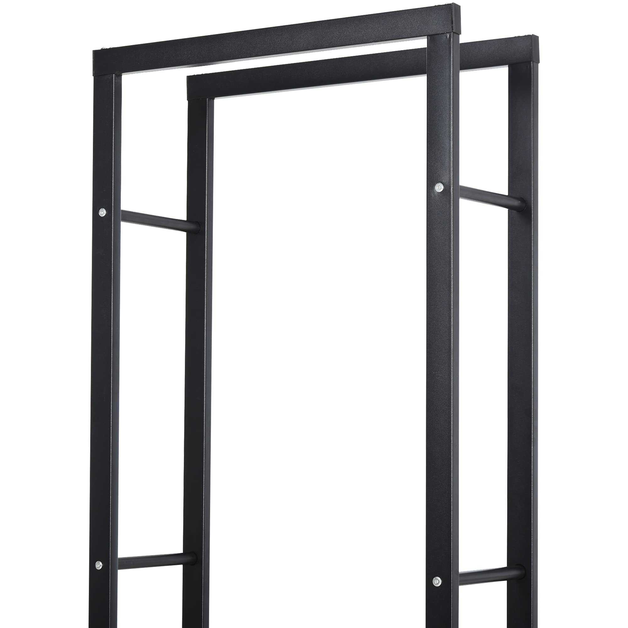 HOMCOM Porta Legna da Interno Verticale con Portata 100 kg max, Legnaia da Esterno e Interno in Metallo, 60x25x150 cm, Nero