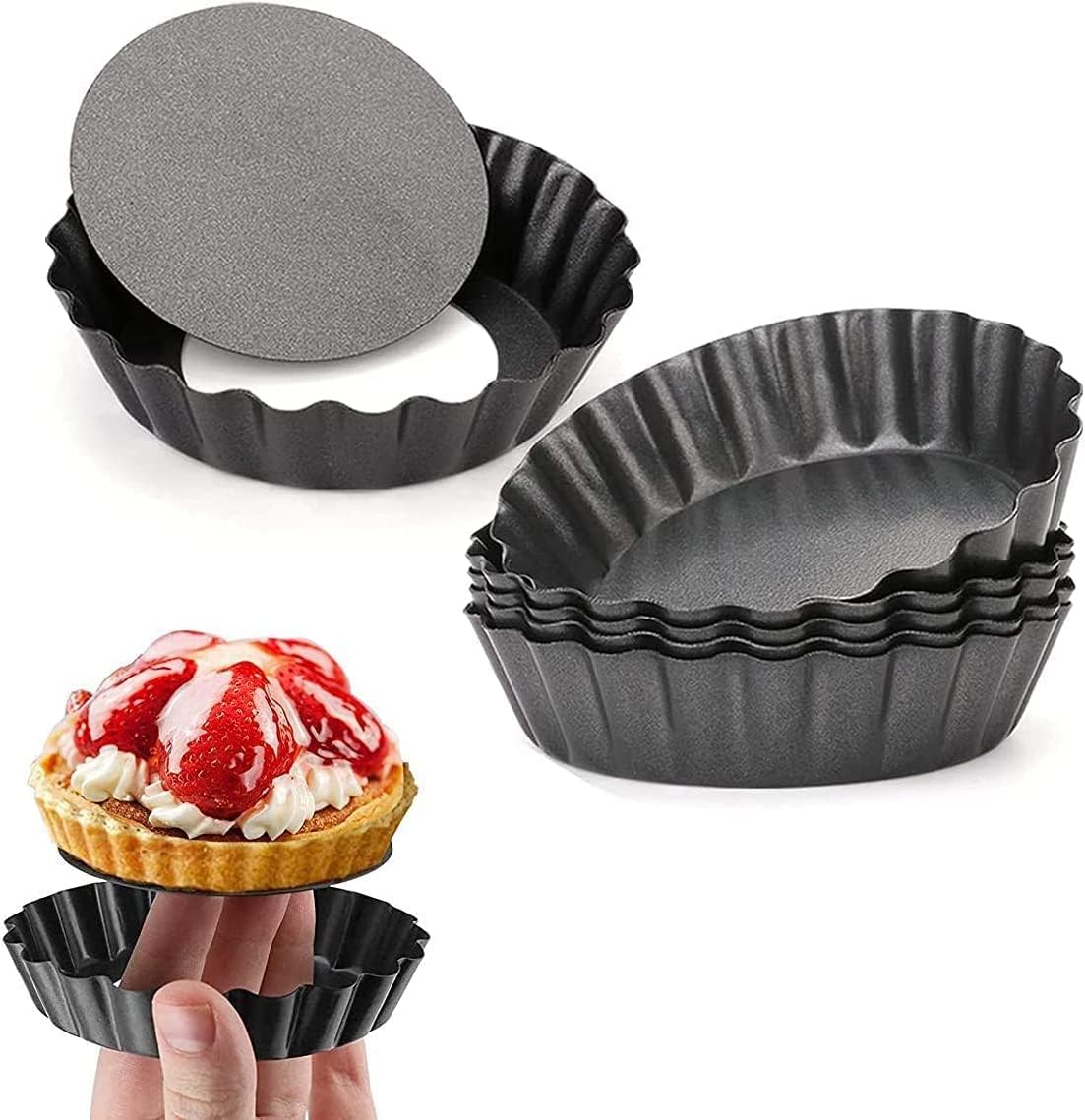 Roundsky 12 Pcs Egg Tart Molds, 3inch Mini Tart Pans Removable Bottom, Cupcake Cake