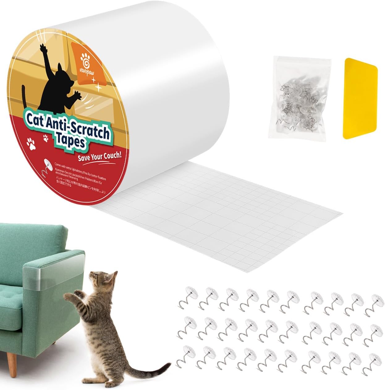 VavoPaw Cat Sofa Scratch Tape, Plaid Backing Cat Scratch Furniture