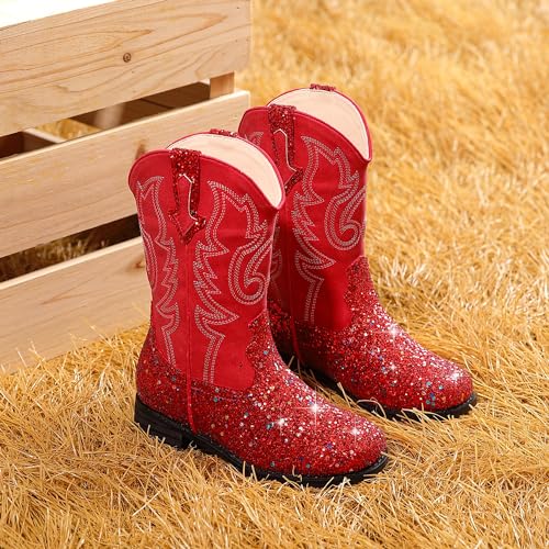 Image of Motasha Girls Cowgirl Boots Unisex-Child Mid Calf Glitter Toddler Cowboy Boot Little Big Kids Western Riding Shoes