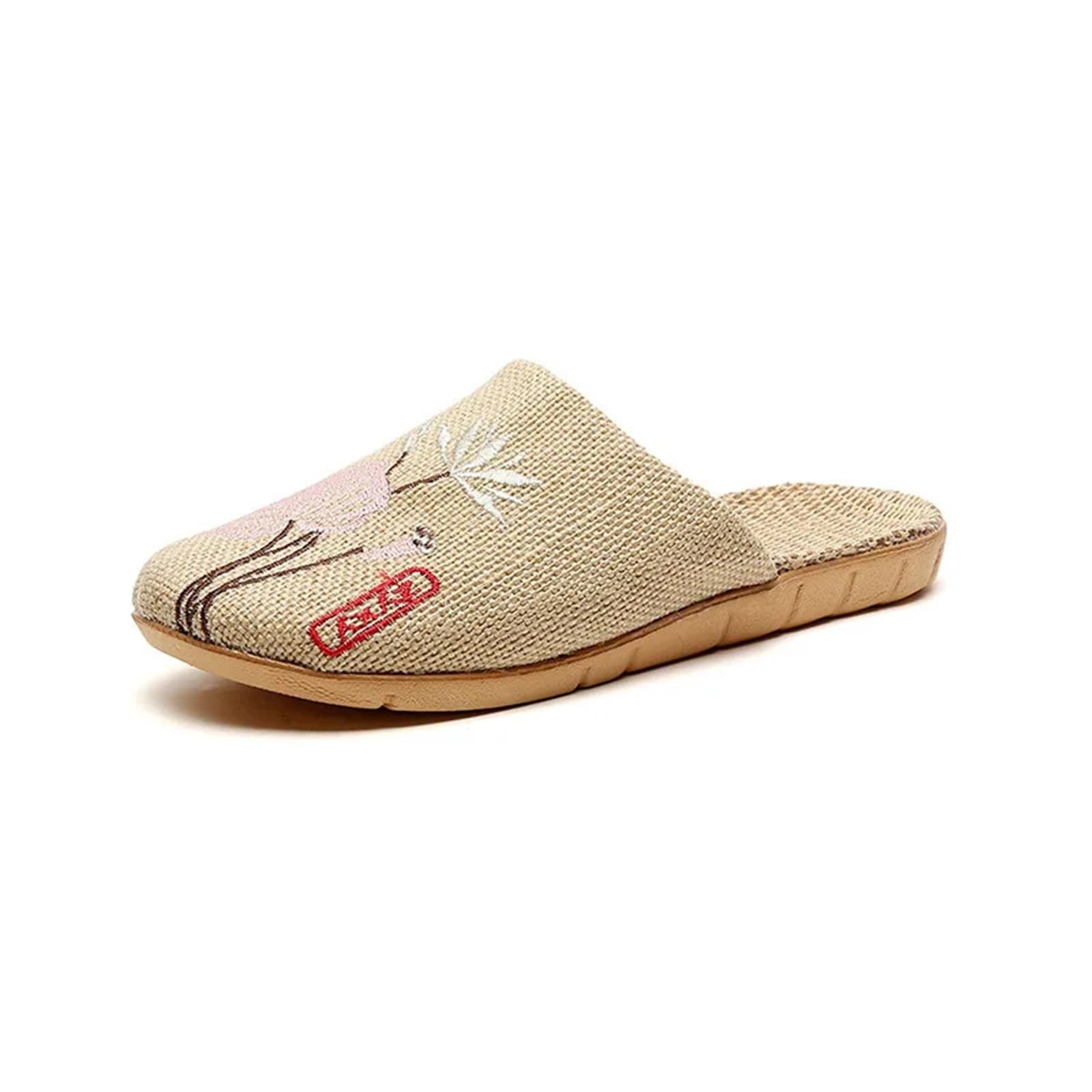 ERHTGUO Women's Breathable Linen Slippers Soft Sole Indoor For All Seasons Simple Versatile Home Wear Sandals(Lotus pink,35-36)