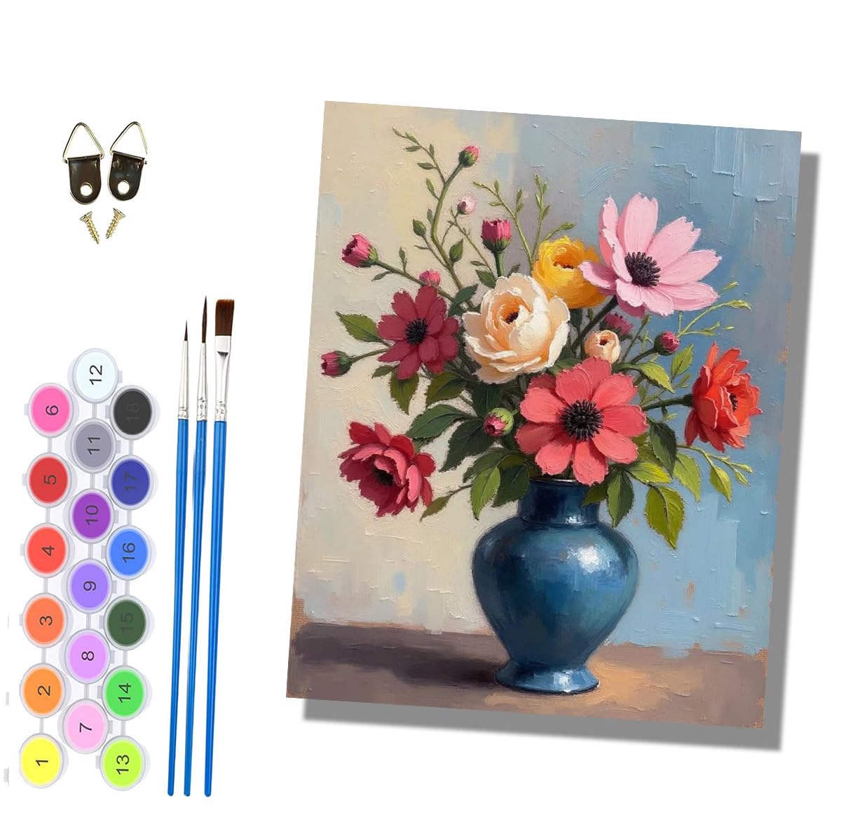 HONGPZH Paint by Numbers for Adults Painting by Numbers for Adults Canvas Kits Paint by Number Crafts Kits for Gift Home Decoration 16x20 inch Beautiful Flowers