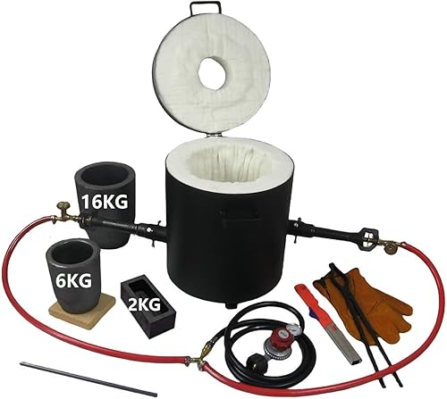 Miniatura 3 de Kit de horno de fundición de propano de gran capacidad de 35.3 lbs, horno de fundición de metal de doble quemador con crisol (35.3 lbs y 13.2 lbs),