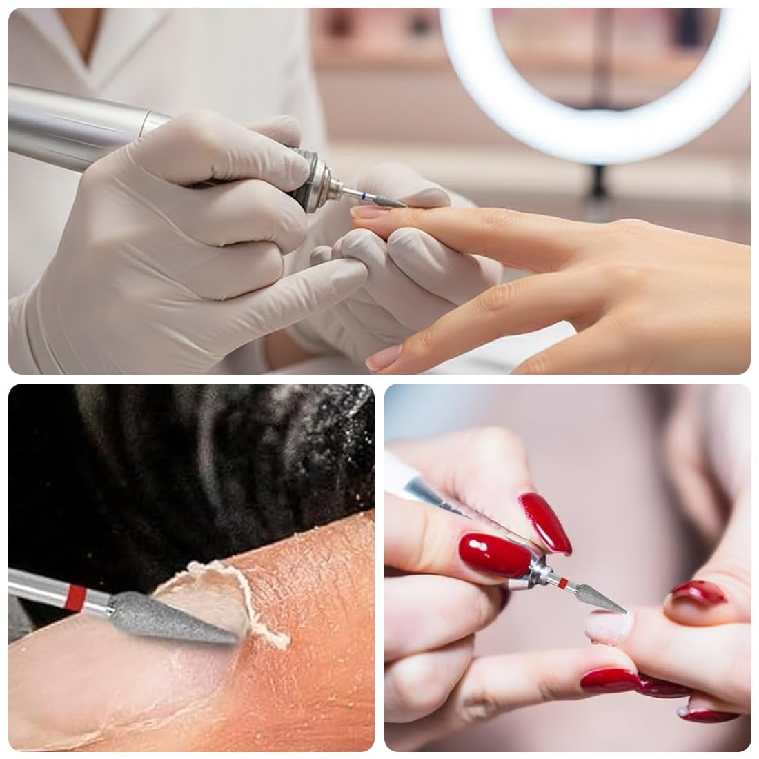 Punta per Fresa Unghie Universale 3/32'' in Carburo di Tungsteno, Grana Fine (F), per Rimozione Cuticole e Nail Art Professionale, con Custodia Trasparente