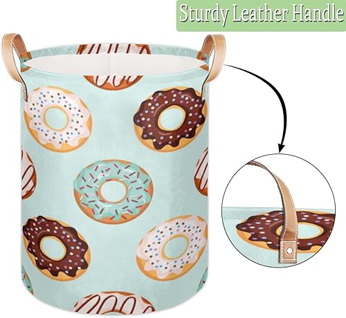 Miniatura 4 de Cesta de lavandería redonda y plegable para guardar juguetes, bolsa de ropa sucia con asa de cuero para dormitorio universitario y familia