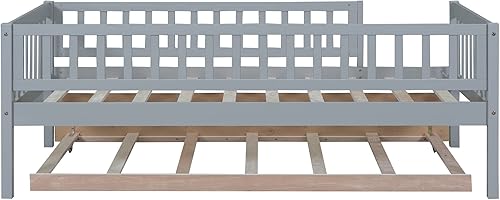 Miniatura 105 de Polibi Sofá cama de tamaño matrimonial, marcos de cama de día completo de madera con dos cajones y barandillas de seguridad para dormitorio, sala de