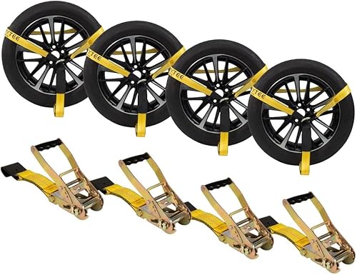 Mytee Products Paquete de 4 correas de trinquete de lazo de 2 x 10 pies con gancho plano correas de neumático para remolque de automóvil correas de
