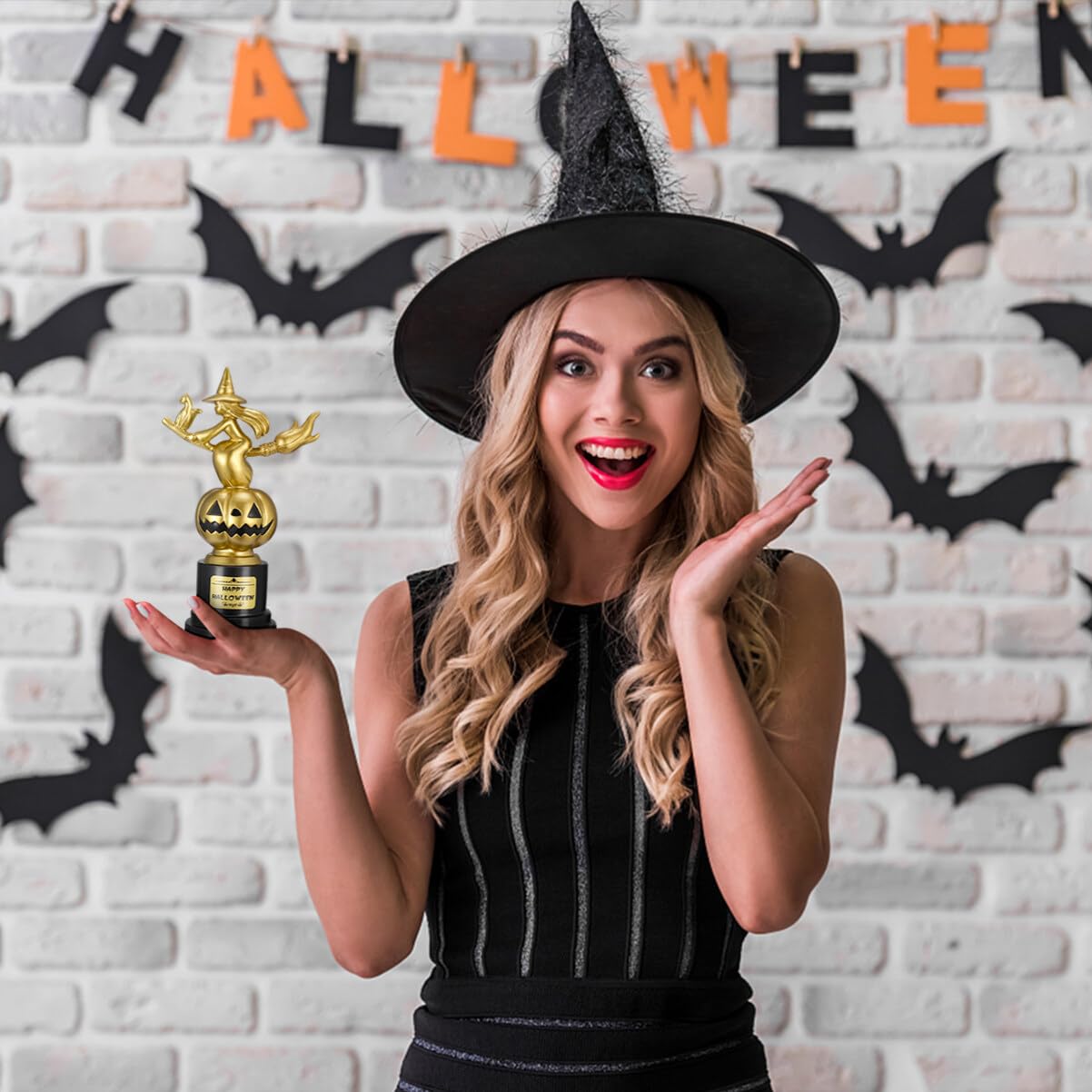 NUOBESTY Trofeum Z Dyni Czarownicy Trofeum Z Okazji Halloween Złote Trofeum Nagroda Za Najlepszy Kostium Trofeum Zwycięzcy Nagród Imprezie Cosplay