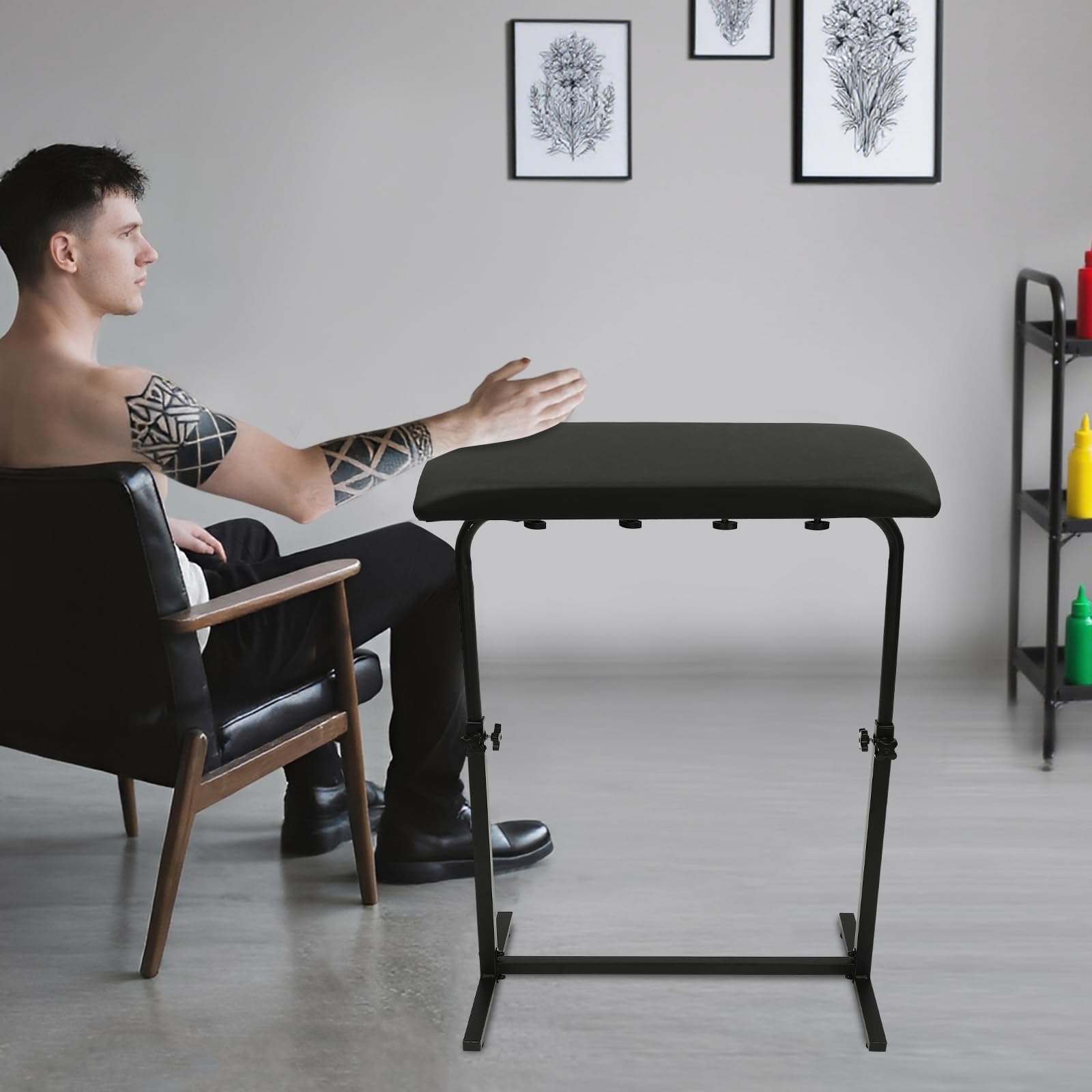 Tattoo Armlehne, Armlehnenhalterung Beauty Salon verstellbar 340° drehbar, Maniküre Armauflage mit gepolsterter PVC-Polsterung, stabile Friseur Armlehne bis 80kg, höhenverstellbar 67-100cm, Schwarz