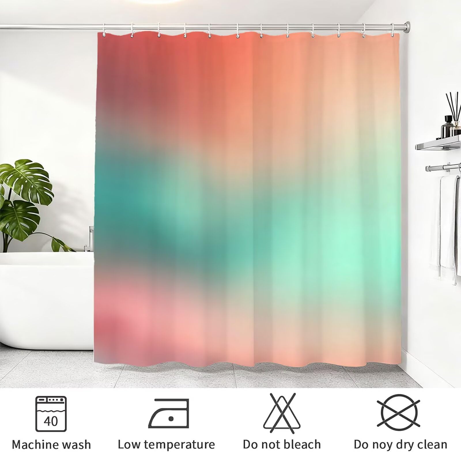 Rideau de Douche 180x220 cm - Tissu Polyester Imperméable Anti-Moisissure - 12 Anneaux Inclus - Ourlet Lesté pour Stabilité - Lavable en Machine - Idéal de Baignoire et Douche - Rose & Vert Y1#536