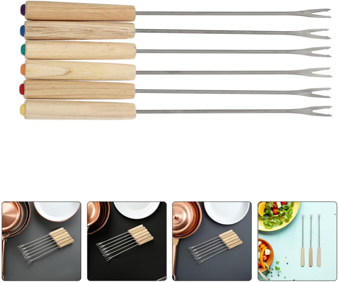 Fondue Forks and Food Piercing with Wooden Handles 18pcs and Stainless Steel Skewers for Cheese Dipping Even Heating Design for Family Gatherings and Parties