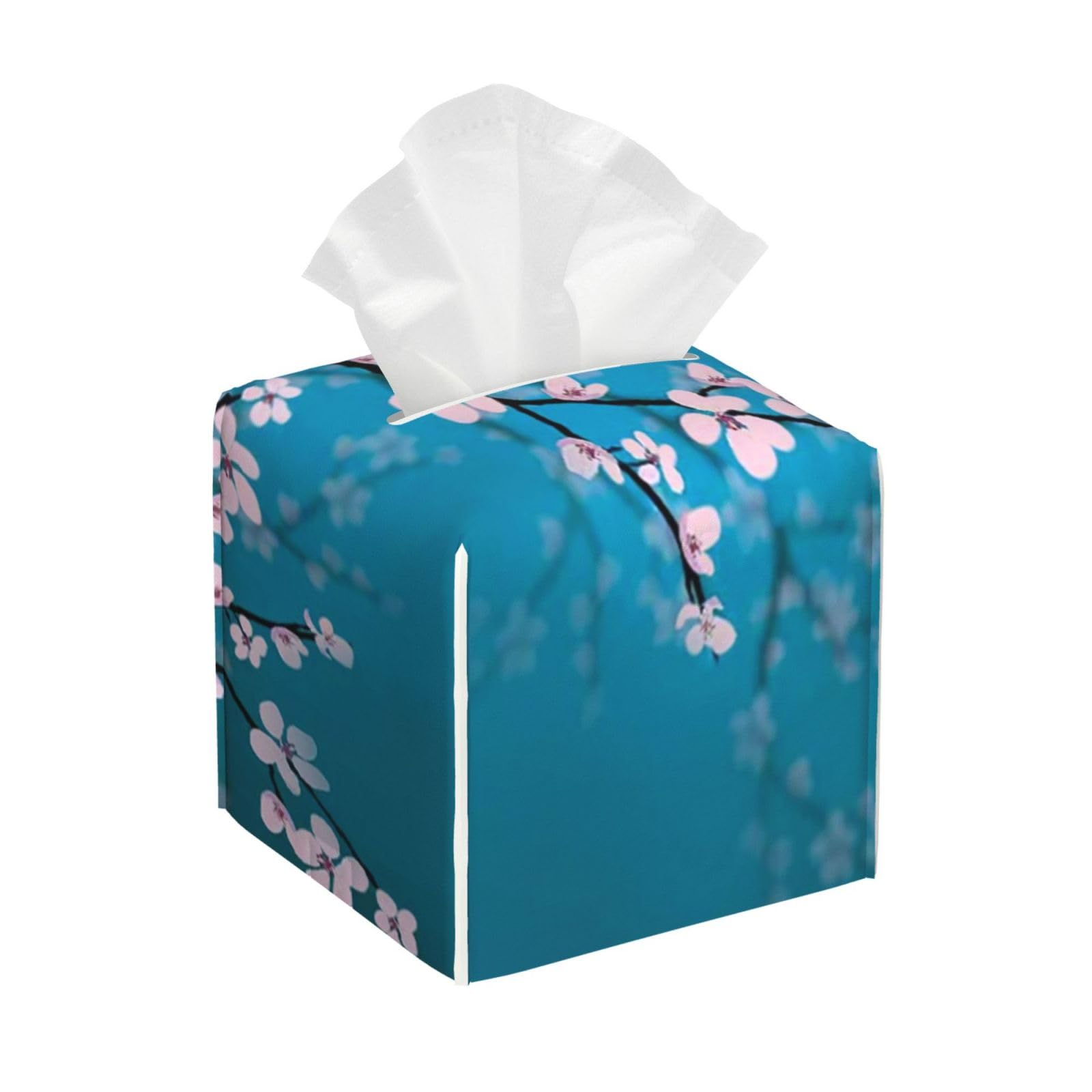 Floral Cherry Blossom Flowers PVC Cube Tissue Pack for Home Office Bathroom Use