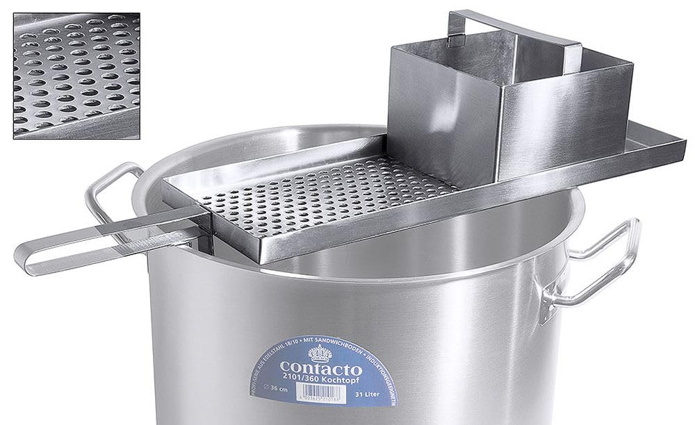 Contacto Gastronomie Knöpflehobel für kurze Knöpfle mit Topfhalterung Edelstahl 18/10 für Töpfe von Ø36-45 cm, Spätzlepresse mit Ruhebreich