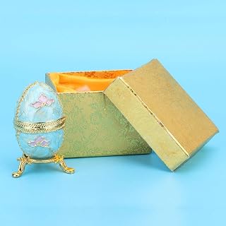Ovo de Páscoa de estilo vintage pintado à mão com esmalte rico e caixa de bugigangas de padrão elegante para armazenar anéis e colar, decoração de casa de ovo de Páscoa