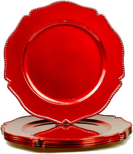 Miniatura 8 de Umisriro Platos de carga rojos, juego de 6 cargadores de plástico de arrecife para platos de cena, cargadores decorativos para bodas, fiestas,