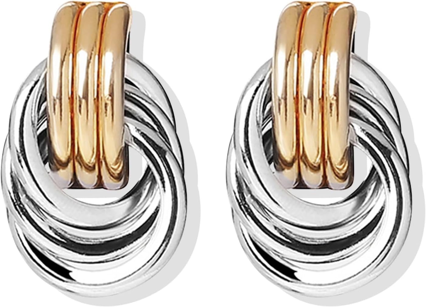 Chunky Gold/Silver Earrings for Women Trendy Knot Link Earrings Geometry Drop Dangle Earrings Statement Stud Earrings Fashion Jewelry Gift