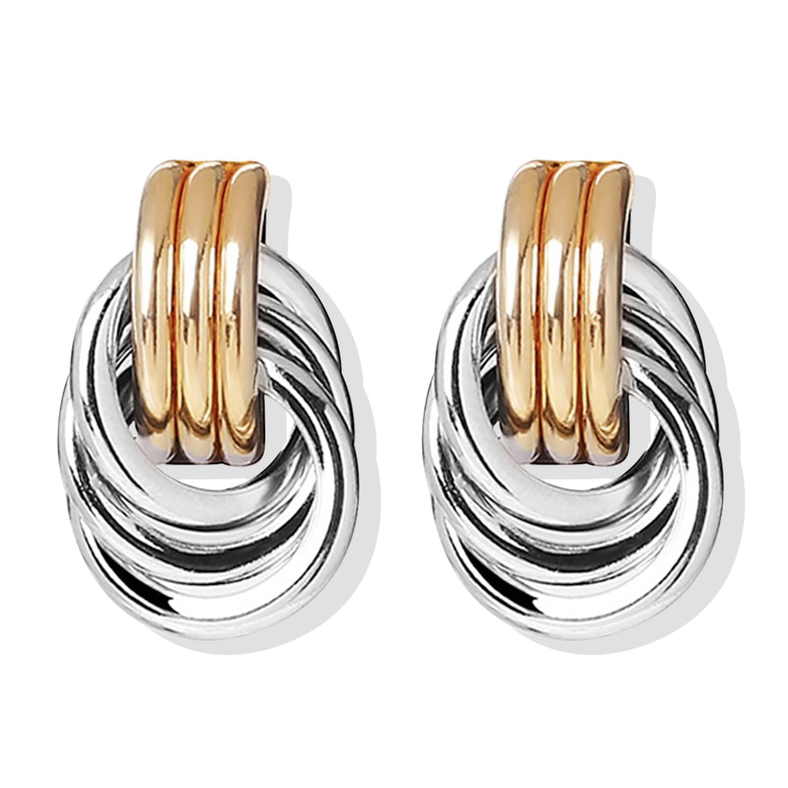 Chunky Gold/Silver Earrings for Women Trendy Knot Link Earrings Geometry Drop Dangle Earrings Statement Stud Earrings Fashion Jewelry Gift