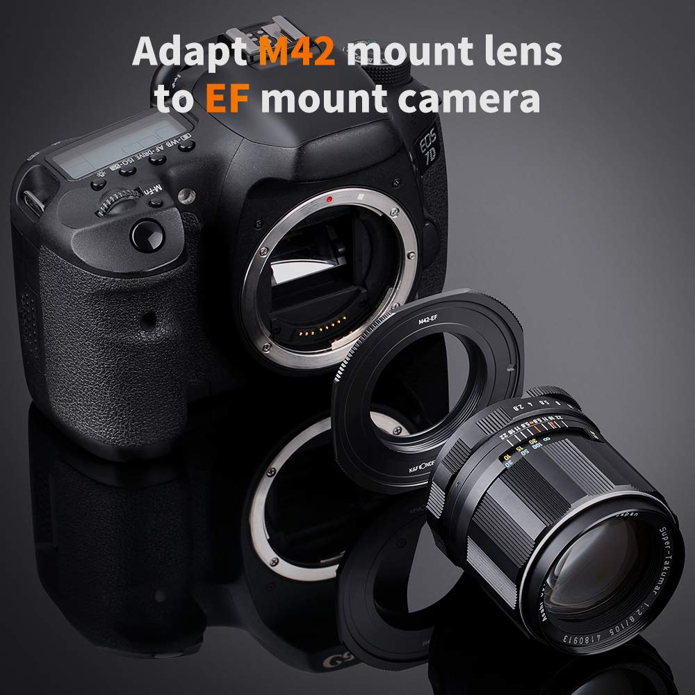 K&F CONCEPT Anello Adattatore per Obiettivo M42-EOS Adatto per Obiettivi M42 su Anelli Adattatore per Obiettivo Fotocamera Compatibile con Canon EOS DSLR