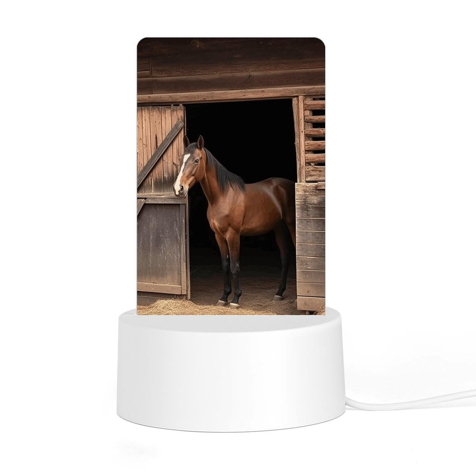 JTREHY Acrylic Night Light with Base, Barn Horse Printed Desktop Night Light LED Bedside Night Light for Bedroom, Bathroom, Corridor, Holiday Gift