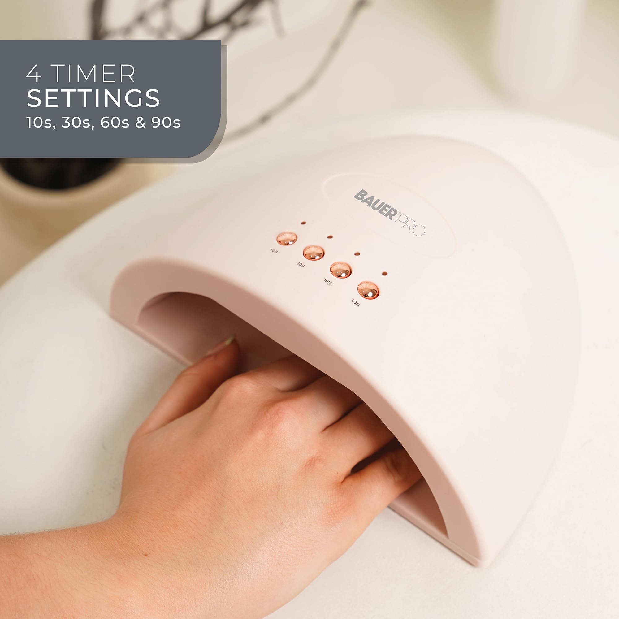 Bauer Professional UV Nail Lamp LED Gel Nail Dryer / 24W Portable Nail Light with 4 Timer Settings/Dual Wavelength USB Powered Curing Lamp for Gel Polish & Nail Art 38699 - Image 3
