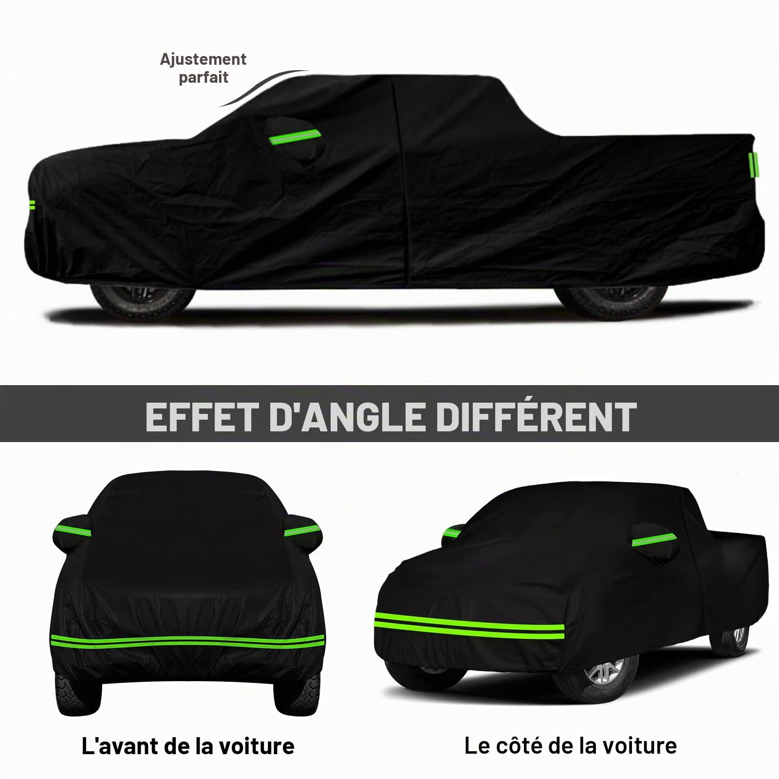 Bâche Voiture Pickup Étanche Remplacement pour Nissan Navara Ford Ranger Toyota Hilux, Housse de Protection Bâche Voiture Extérieur Complète Anti Soleil Neige Poussière avec Porte à glissière