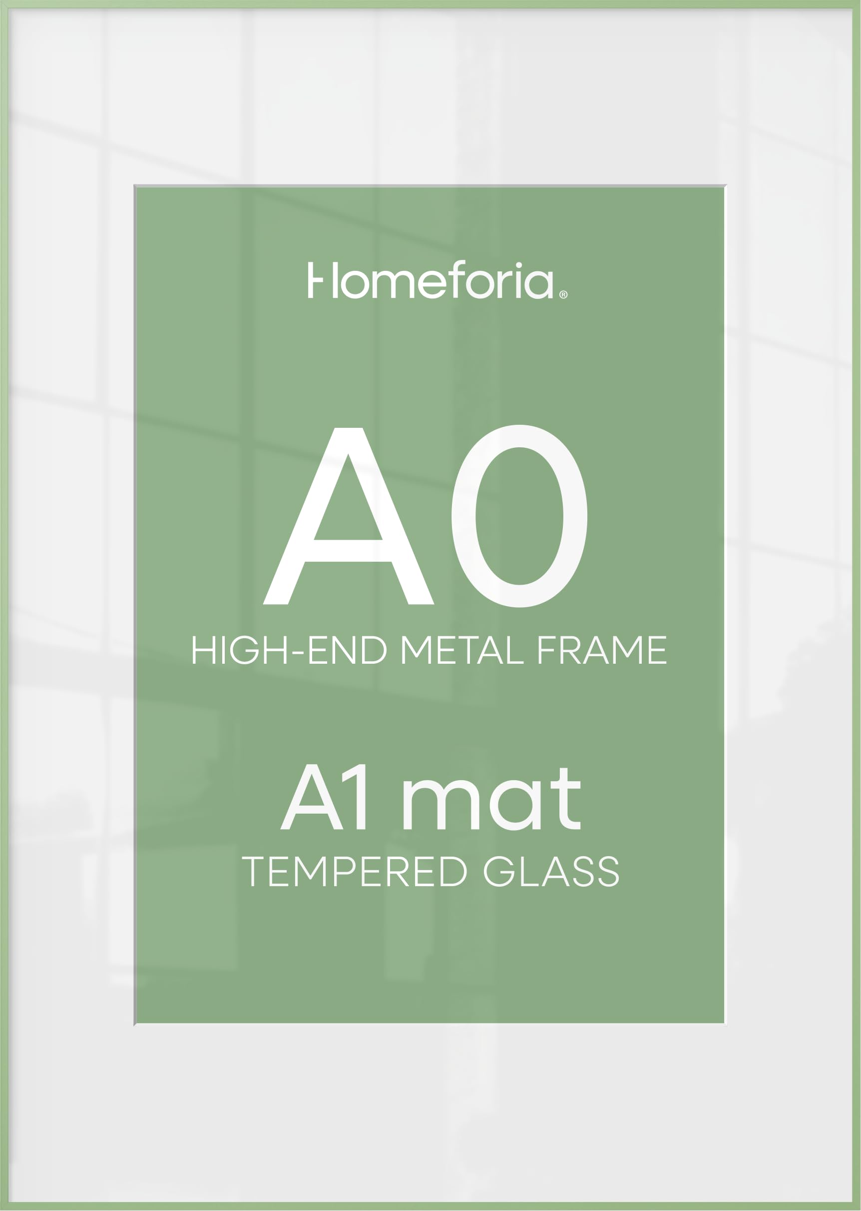 Homeforia A0 Green Poster Frame, High-End Metal, A1 Mat, Glass | High End Aluminum, Tempered Glass, Acid-Free A1 Removable Mat, A0 Edge-to-Edge Display, Wall Kit, Set Of 1