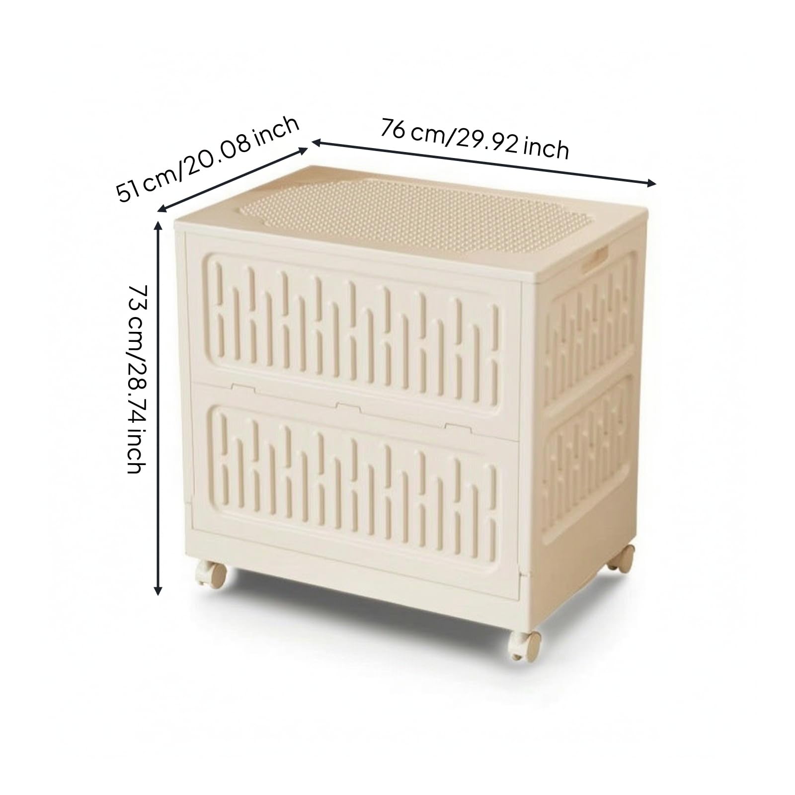 Amagogo Contenitore per Bambini Scatola Portaoggetti Cassetta Organizzatore Baule con Ruote Pieghevole con Pannelli in Rilievo in PP Plastica Resistente, Crema, Gigante 76 51 73cm