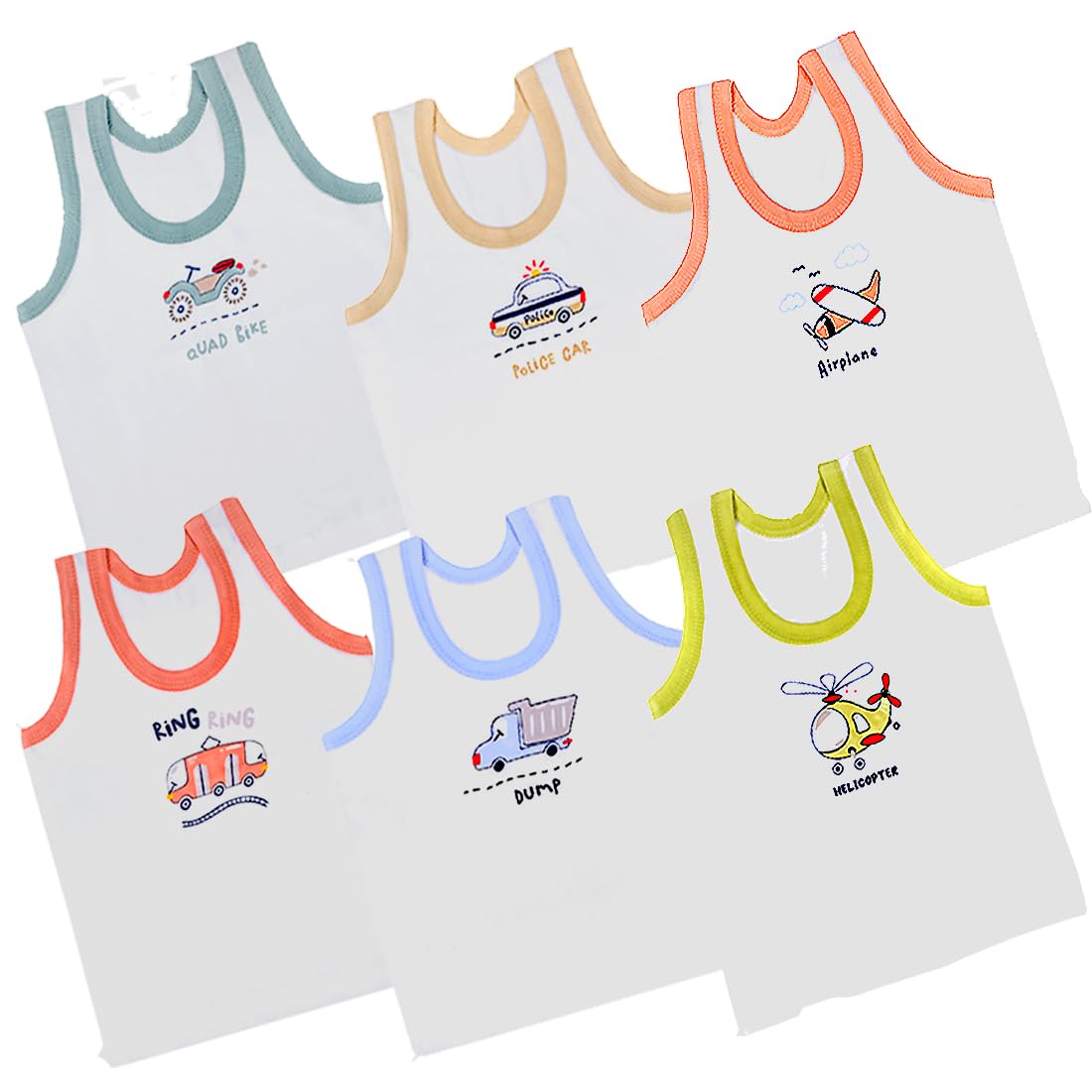 REVOLTEK Printed Vest baniyan Cotton Inner wear for Baby wear Sleeveless Undershirts for Kids Sando ganji Tank-Tops Toddler Girls/Boys Colors Pack of 6